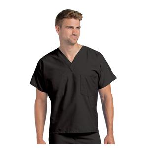 Scrub Shirt V-Neck 1 Pocket Short Sleeves 2X Large Black Unisex Ea