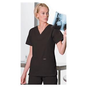 Scrub Shirt V-Neck 4 Pockets Short Sleeves Large Black Womens Ea