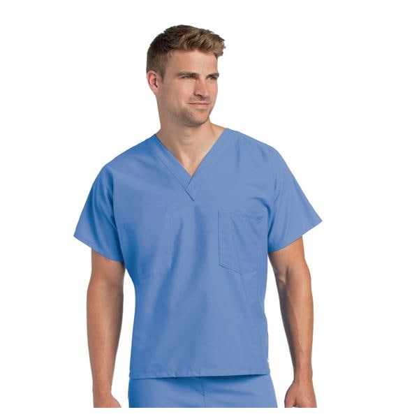 Scrub Shirt V-Neck 1 Pocket Short Sleeves Large Ceil Blue Unisex Ea