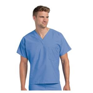 Scrub Shirt V-Neck 1 Pocket Short Sleeves Small Ceil Blue Unisex Ea