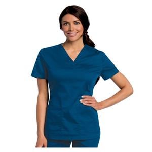 Scrub Shirt V-Neck 1 Pocket Short Sleeves Small Galaxy Blue Unisex Ea