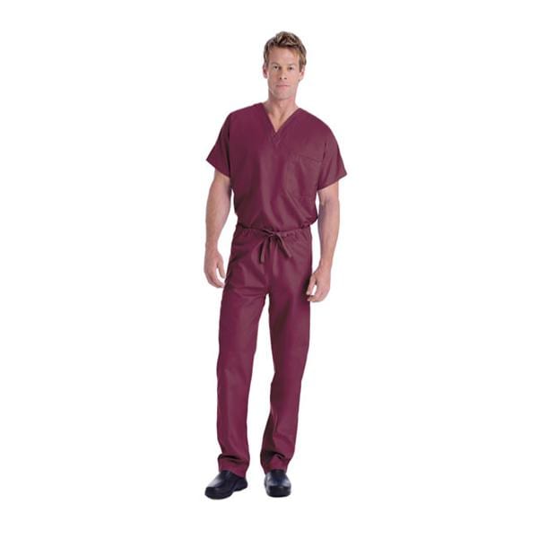 Scrub Shirt V-Neck 1 Pocket Short Sleeves 5X Large Wine Unisex Ea