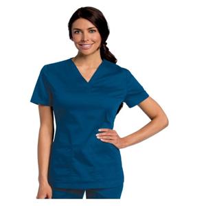 Scrub Shirt V-Neck 4 Pockets Short Sleeves Large Galaxy Blue Womens Ea