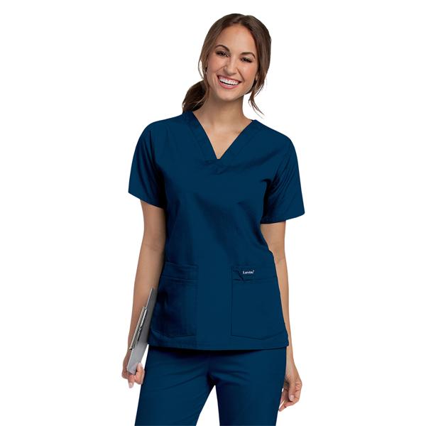 Scrub Shirt V-Neck 4 Pockets Short Sleeves Large Navy Womens Ea