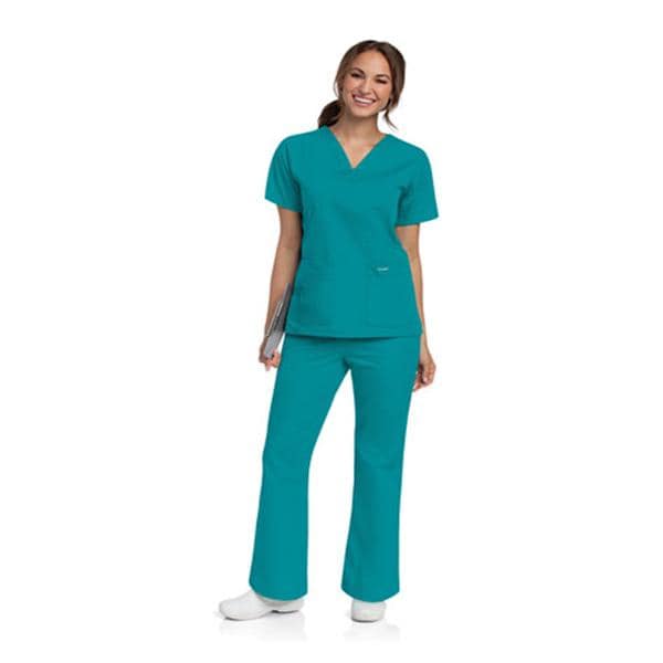 Scrub Shirt V-Neck 4 Pockets Short Sleeves X-Small Teal Womens Ea