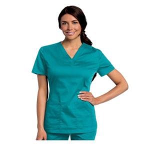 Scrub Shirt V-Neck 4 Pockets Short Sleeves 3X Large Teal Womens Ea