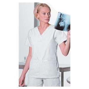 Scrub Shirt V-Neck 4 Pockets Short Sleeves X-Small White Womens Ea