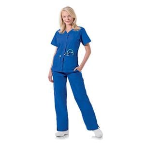 Scrub Shirt V-Neck 4 Pockets Short Sleeves X-Small Royal Blue Womens Ea