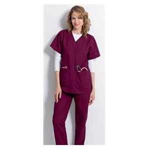 Scrub Shirt V-Neck 4 Pockets Short Sleeves 5X Large Wine Womens Ea