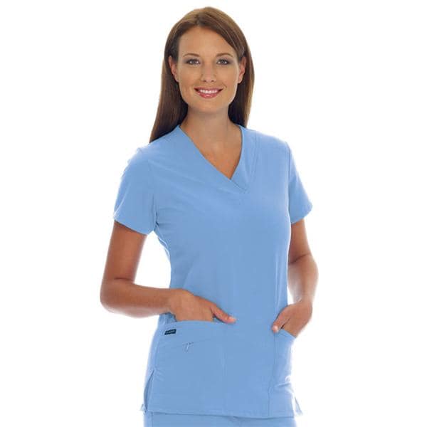 Jockey Scrub Shirt V-Neck 3 Pockets Short Sleeves Large Ceil Blue Womens Ea