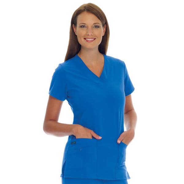 Jockey Scrub Shirt V-Neck 3 Pockets Short Sleeves Large Royal Blue Womens Ea