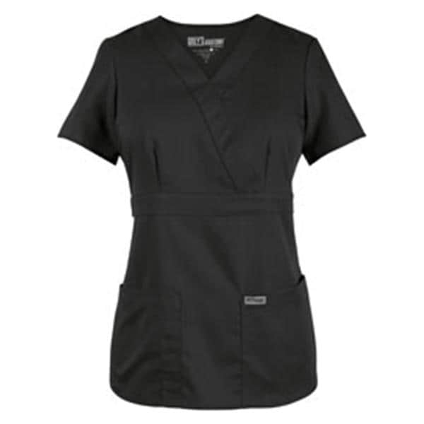 Greys Anatomy Scrub Shirt Mck Wrp Nck 3 Pkts Short Sleeves X-Large Blk Womens Ea