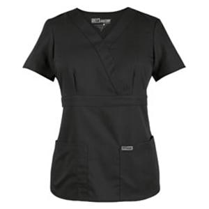 Greys Anatomy Scrub Shirt Mck Wrp Nck 3 Pkts Short Sleeves X-Small Blk Womens Ea