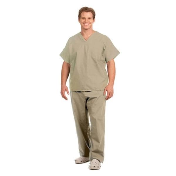 Fashion Seal Scrub Shirt V-Neck 1 Pocket Short Sleeves Medium Tan Unisex Ea