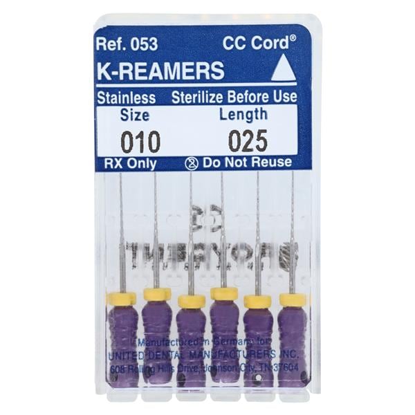 Hand K-Reamer 25 mm Size 10 Stainless Steel Purple 6/Bx