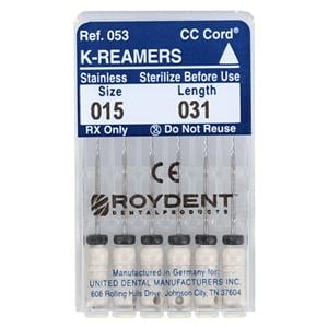 Hand K-Reamer 31 mm Size 15 Stainless Steel White 6/Bx