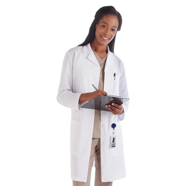 META Lab Coat 3 Pockets Long Sleeves 37 in Small White Womens Ea