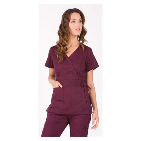 Scrub Shirt 2 Pockets Short Sleeves Large Merlot Womens Ea