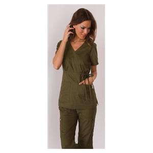 Scrub Shirt 2 Pockets Short Sleeves Medium Olive Womens Ea