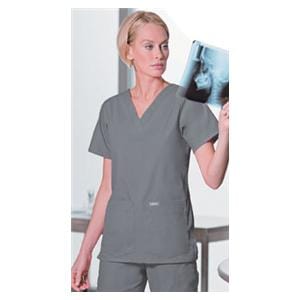 Scrub Shirt V-Neck 4 Pockets Short Sleeves Large Steel Grey Womens Ea