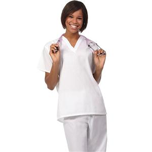 Scrub Shirt V-Neck 1 Pocket Set-In Short Sleeves Medium White Unisex Ea