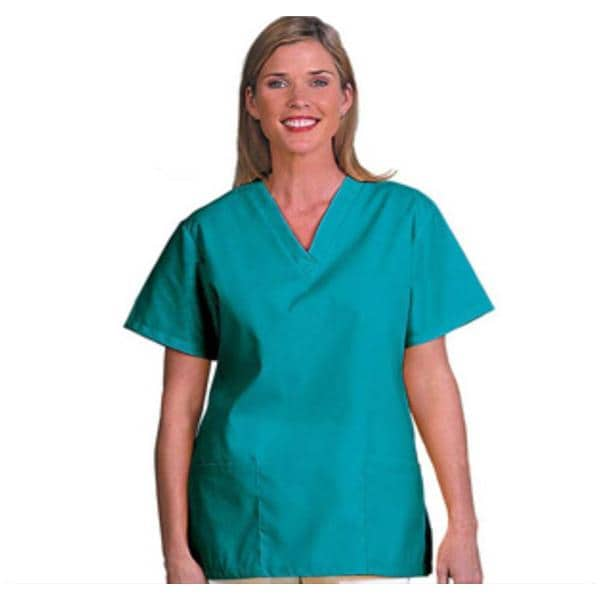 Fashion Poplin Scrub Shirt V-Neck Short Sleeves X-Small Teal Womens Ea