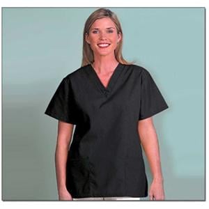 Scrub Shirt V-Neck 2 Pockets Set-In Short Sleeves X-Small Black Womens Ea