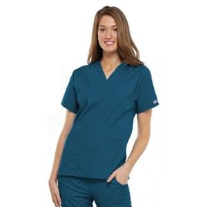 Cherokee Scrub Shirt V-Neck Short Sleeves Small Caribbean Blue Womens Ea