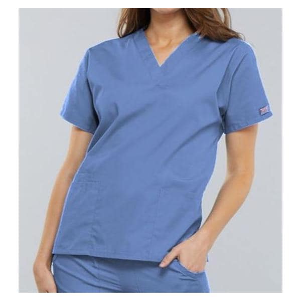 Cherokee Scrub Shirt V-Neck 3 Pockets Short Sleeves X-Small Ceil Blue Womens Ea