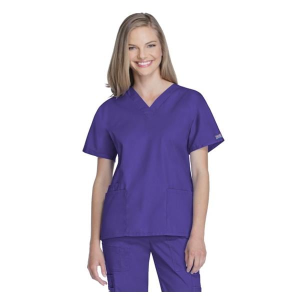 Cherokee Scrub Shirt V-Neck 3 Pockets Short Sleeves Large Grape Womens Ea