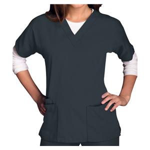 Cherokee Scrub Shirt V-Neck 3 Pockets Short Sleeves 2X Small Pewter Womens Ea