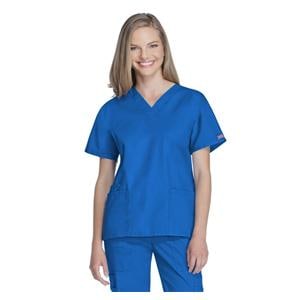 Cherokee Scrub Shirt V-Neck 3 Pockets Short Sleeves Large Royal Blue Womens Ea