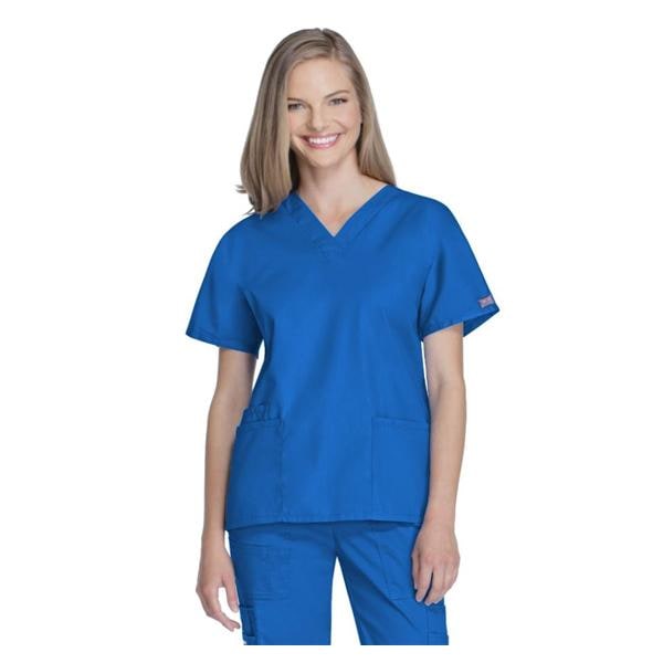 Cherokee Scrub Shirt V-Neck 3 Pockets Short Sleeves Large Royal Blue Womens Ea