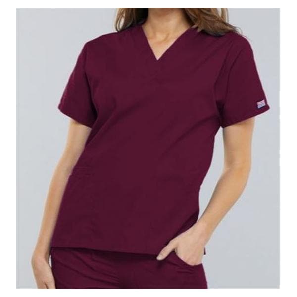 Cherokee Scrub Shirt V-Neck 3 Pockets Short Sleeves X-Large Wine Womens Ea