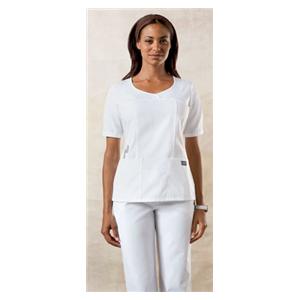 Novelty Scrub Shirt V-Neck 3 Pockets Short Sleeves X-Small White Womens Ea