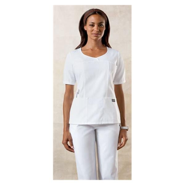 Novelty Scrub Shirt V-Neck 3 Pockets Short Sleeves X-Small White Womens Ea