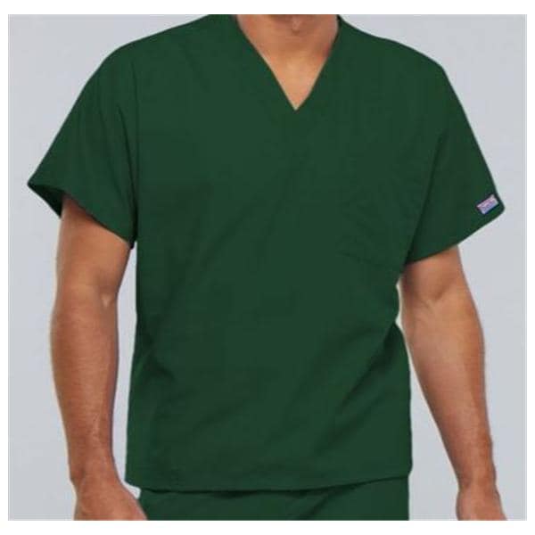 Cherokee Scrub Shirt V-Neck 1 Pocket Short Sleeves Large Hunter Unisex Ea