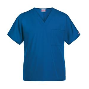 Cherokee Scrub Shirt V-Neck 1 Pocket Short Sleeves Large Royal Blue Unisex Ea