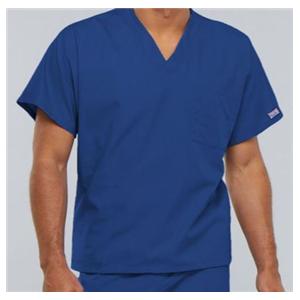 Cherokee Scrub Shirt V-Neck 1 Pocket Short Sleeves Medium Royal Blue Unisex Ea