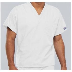 Cherokee Scrub Shirt V-Neck 1 Pocket Short Sleeves Small White Unisex Ea