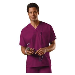 Cherokee Scrub Shirt V-Neck 1 Pocket Short Sleeves Small Wine Unisex Ea