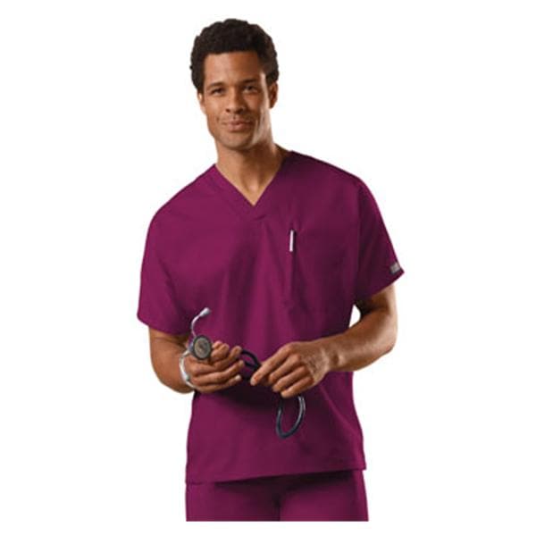 Cherokee Scrub Shirt V-Neck 1 Pocket Short Sleeves Small Wine Unisex Ea