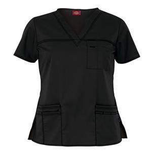 Dickies Scrub Shirt V-Neck 4 Pockets Short Sleeves Small Black Womens Ea