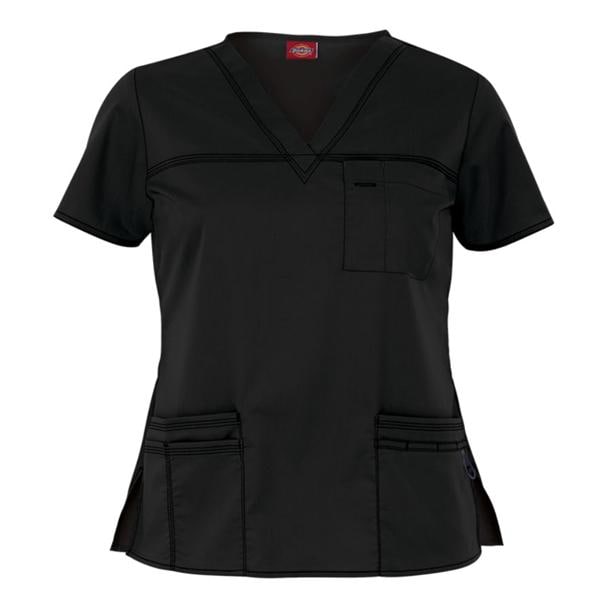 Dickies Scrub Shirt V-Neck 4 Pockets Short Sleeves Medium Black Womens Ea