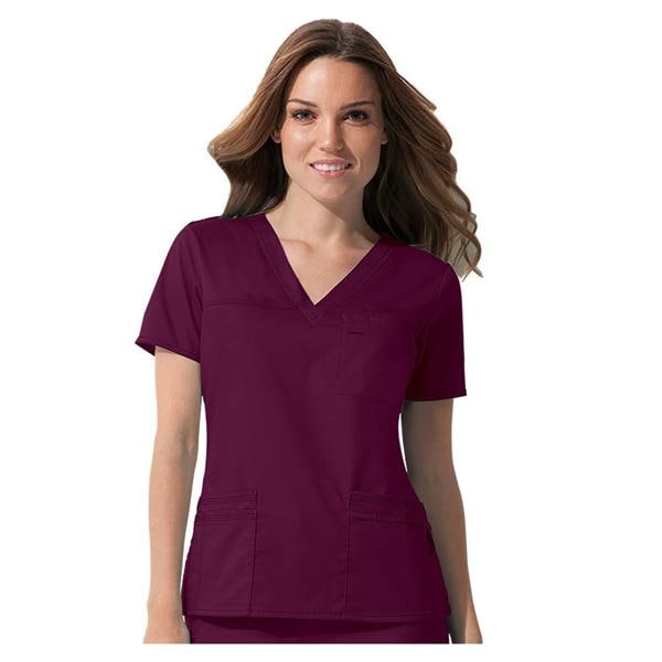 Dickies Scrub Shirt V-Neck 4 Pockets Short Sleeves Small Wine Womens Ea