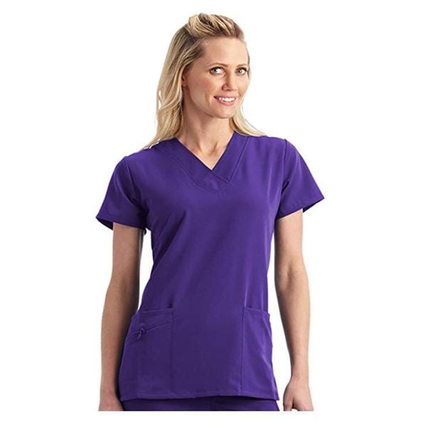 Jockey Scrub Shirt V-Neck 3 Pockets Short Sleeves Large Purple Womens Ea