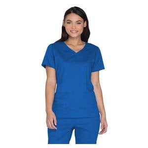 Cherokee Scrub Shirt V-Neck 3 Pockets Short Sleeves Medium Royal Blue Womens Ea