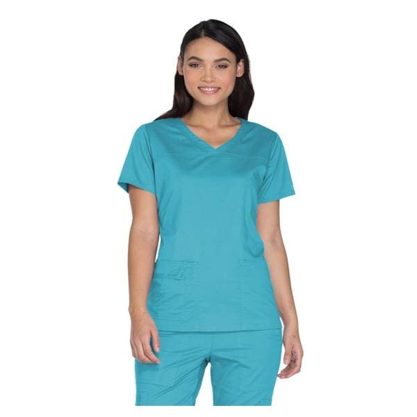 Cherokee Scrub Shirt V-Neck 3 Pockets Short Sleeves Small Turquoise Womens Ea