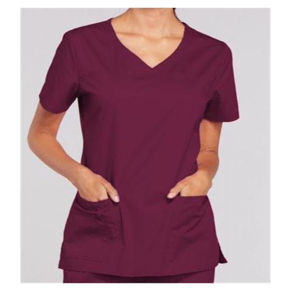 Cherokee Scrub Shirt V-Neck 3 Pockets Short Sleeves Medium Wine Womens Ea