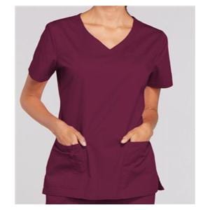 Cherokee Scrub Shirt V-Neck 3 Pockets Short Sleeves Large Wine Womens Ea